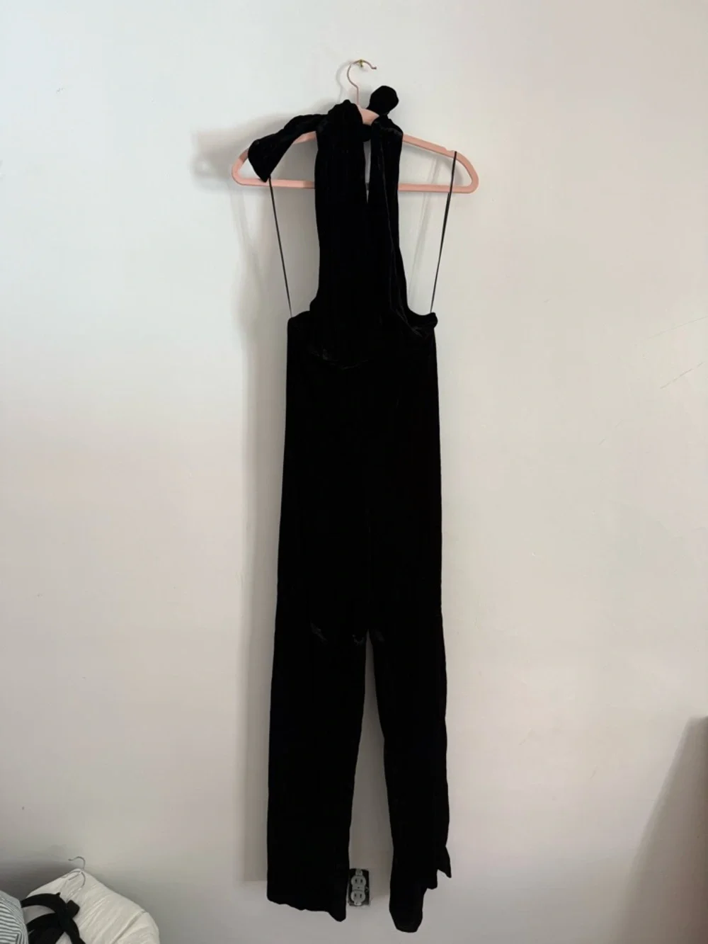 ZARA Black Velvet Halter Wide-Leg Jumpsuit - Picture 5 of 7